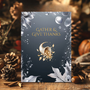 Elegantes graues Thanksgiving mit Füllhorn & Silbe Einladung