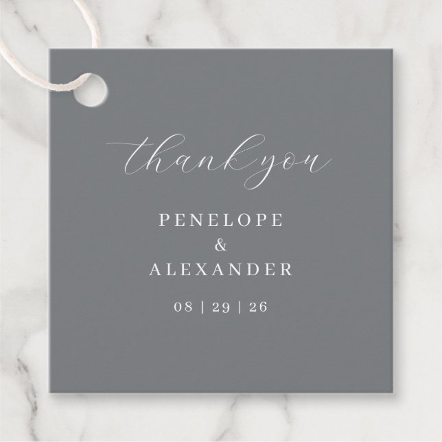 Elegantes graues typografisches Danke schön Geschenkanhänger (Vorderseite)