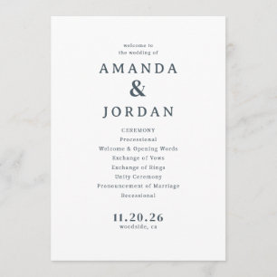 Elegantes graues typografisches Hochzeitsprogramm Programm