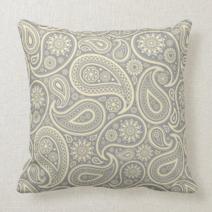 Elegantes Graues und Beige Vintag Paisley Kissen