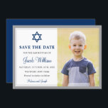 Elegantes Graues und Navy Blue Bar Mitzvah Foto Save The Date<br><div class="desc">Elegantes,  graues und navy Blue Bar Mitzvah Foto Save the Date</div>