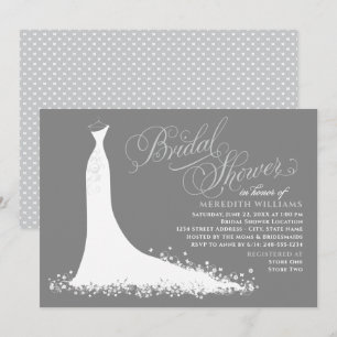Elegantes graues und silbernes Hochzeitskleid Brau Einladung