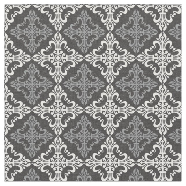 Elegantes graues und weißes Lilien-Muster Stoff (Nahaufnahme)