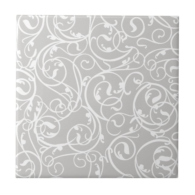 Elegantes graues Vintages Rolle-Damast-Muster Fliese (Vorderseite)