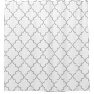 Elegantes graues Weiß-Marokkaner Quatrefoil Muste Duschvorhang