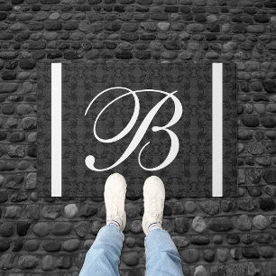 Elegantes graues Weiß-und Schwarz-Monogramm Fußmatte