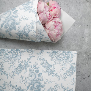 Elegantes graviertes blau-weißes Blumen-Toile Seidenpapier