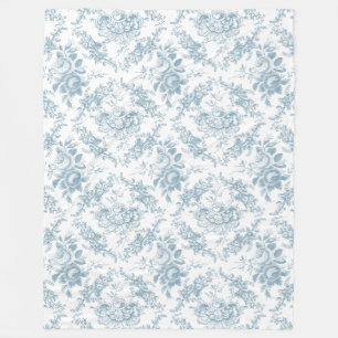 Elegantes graviertes blaues und weißes BlumenToil Fleecedecke
