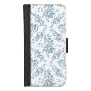 Elegantes graviertes blaues und weißes BlumenToil iPhone 8/7 Geldbeutel-Hülle