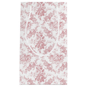 Elegantes graviertes rosa und weißes BlumenToile Kleine Geschenktüte
