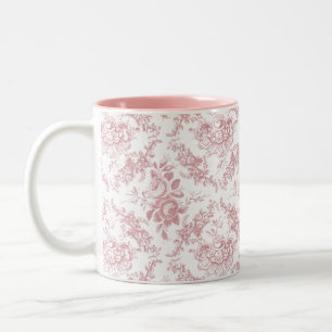 Elegantes graviertes rosa und weißes BlumenToile Zweifarbige Tasse