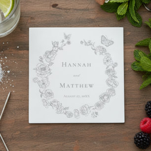 Elegantes Gray Chinoiserie Bird Wappen Wedding Serviette