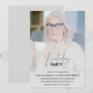 Elegantes Gray Foto 92. Geburtstagsparty Einladung