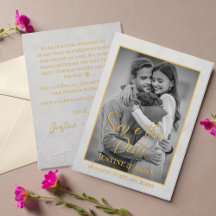 Elegantes Gray & Gold Script mit Foto Wedding