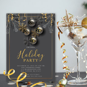 Elegantes Gray Gold Weihnachts-Party Einladung