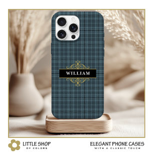 Elegantes Gray Kariert Gold Monogram Case-Mate iPhone Hülle