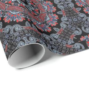 Elegantes Gray & Red Mandala Wrapping Paper Geschenkpapier