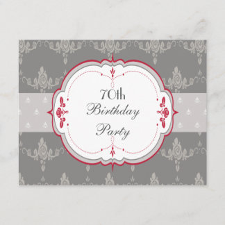 Elegantes Gray & Rote Rosen 70. Geburtstag Einladung