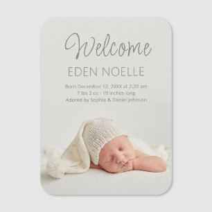 Elegantes Gray Script Baby Announcement Foto Magnet