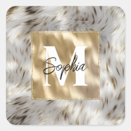 Elegantes Gray White Gold Monogramm Quadratischer Aufkleber