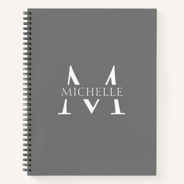 Elegantes Gray White Modern Simple Monogram    Notizbuch (Vorderseite)