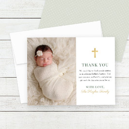 Elegantes Green and Gold Baby Girl Baptism Foto Dankeskarte