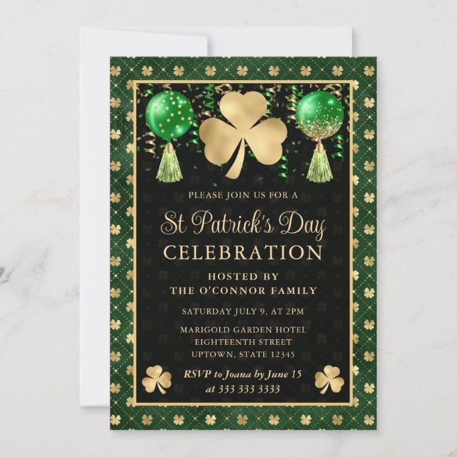 Elegantes Green and Gold Kleeblatt St Patrick's Da Einladung (Vorderseite)