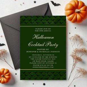 Elegantes Green Bats Halloween Cocktail Party Gold Folieneinladung