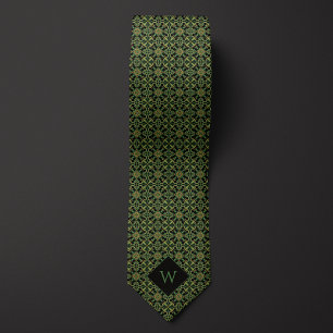 Elegantes Green & Black Arabesque Monogramm Krawatte