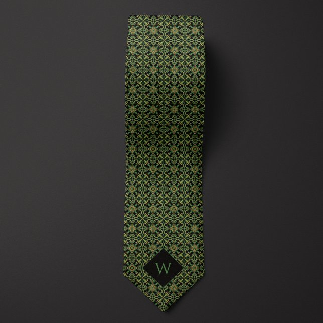 Elegantes Green & Black Arabesque Monogramm Krawatte (Von Creator hochgeladen)