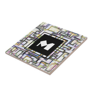 Elegantes Green Black Modern Square Trendy Monogra Fliese