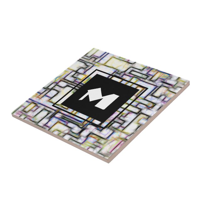 Elegantes Green Black Modern Square Trendy Monogra Fliese (Seite)