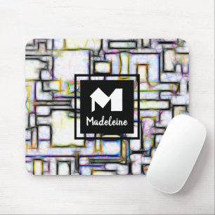 Elegantes Green Black Modern Square Trendy Monogra Mousepad