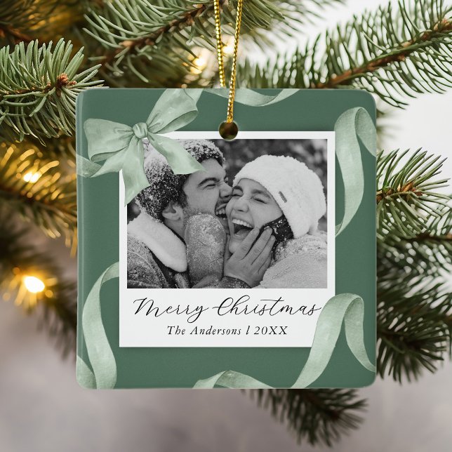 Elegantes Green Bow Foto Keramikornament (Von Creator hochgeladen)