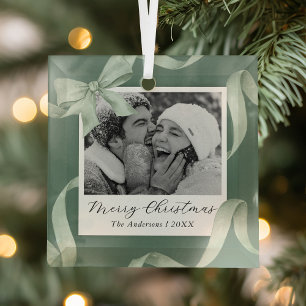 Elegantes Green Bow Foto Ornament Aus Glas
