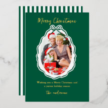 Elegantes Green Bow Frame Foto Frohe Weihnachten