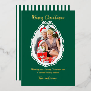 Elegantes Green Bow Frame Foto Frohe Weihnachten Folien Feiertagskarte
