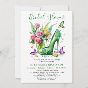 Elegantes Green Butterfly Floral Shoe Brautparty Einladung
