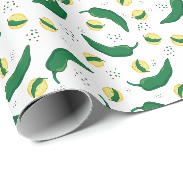 Elegantes Green Chile Muster Geschenkpapier (Rolleneckpunkt)