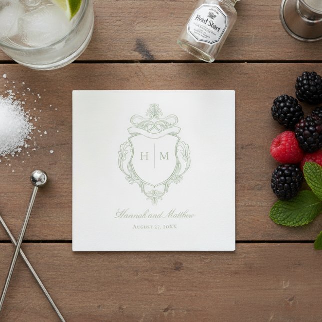 Elegantes Green Chinoiserie Bird Wappen Wedding Serviette (Von Creator hochgeladen)