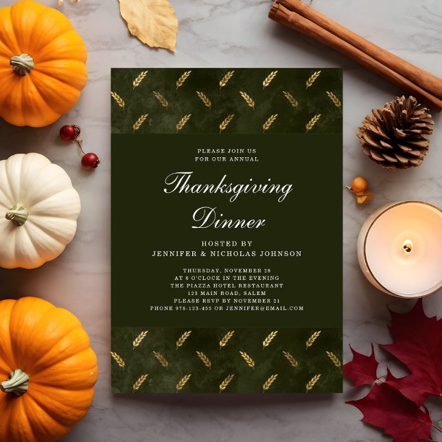 Elegantes Green Corn Erntedank Dinner Party Einladung (Elegant Green Corn Thanksgiving Dinner Party Invitation)