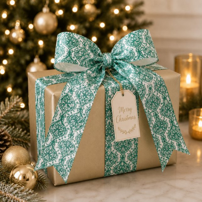 Elegantes Green Damask Muster Satinband (Von Creator hochgeladen)