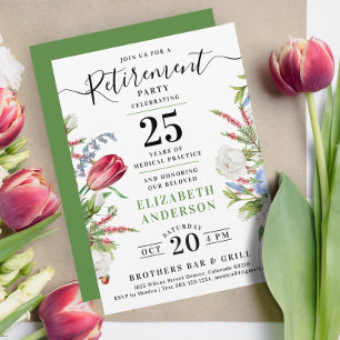 Elegantes Green Floral Retirement Celebration Part Einladung