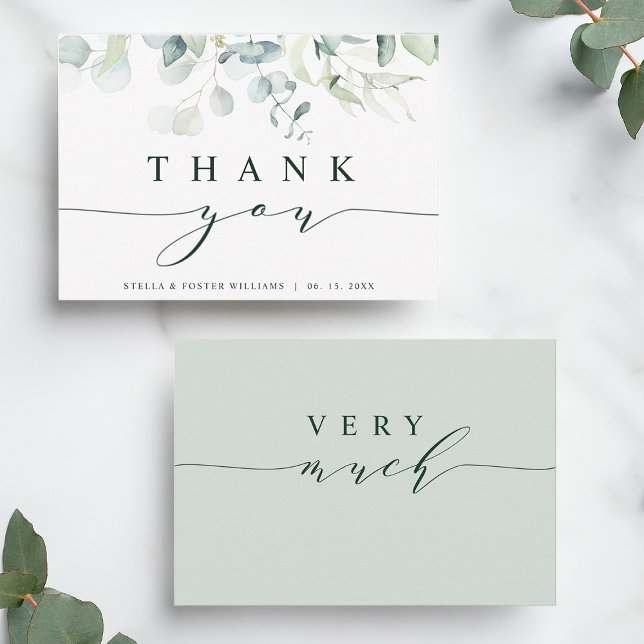 Elegantes Green Foliage Dankeschön Card Dankeskarte (Front & Back)