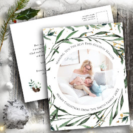 Elegantes Green Foliage Gold Confetti Wasserfarbe Feiertagspostkarte