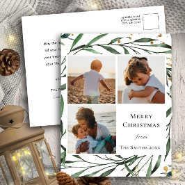 Elegantes Green Foliage Gold Confetti Wasserfarbe Feiertagspostkarte