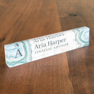 Elegantes Green Geode Gold Glitzer Agate Monogram Namensplakette