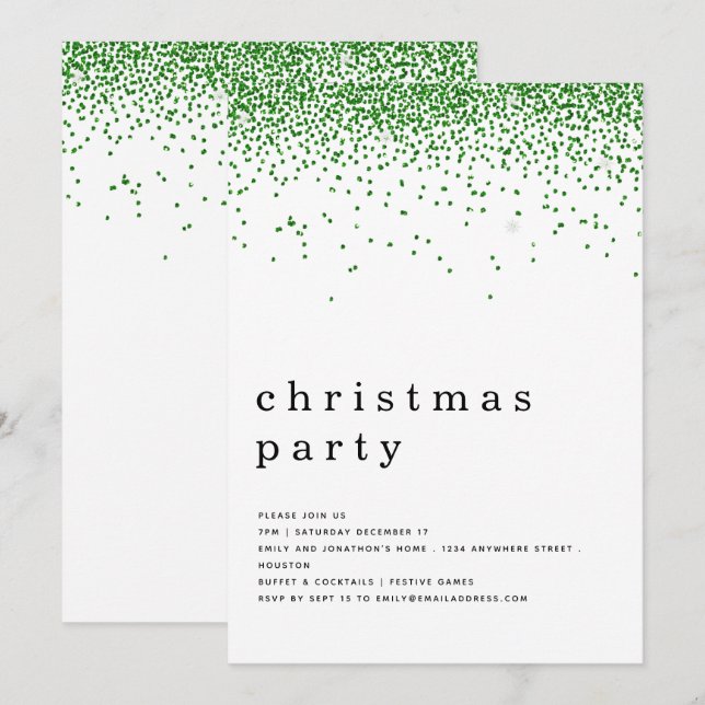 Elegantes Green Glitzer Weihnachts-Party Einladung (Vorne/Hinten)