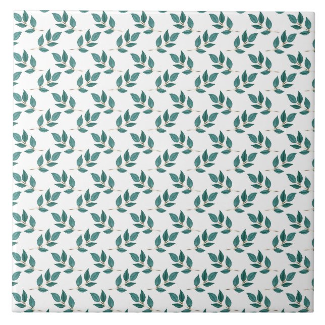 Elegantes Green & Gold Foliage Design Fliese (Vorderseite)