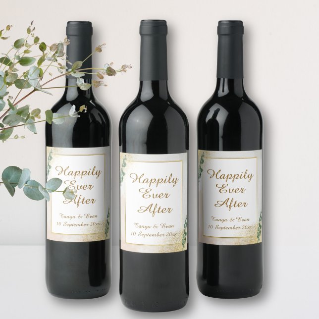 Elegantes Green & Gold Foto Hochzeitsflasche Weinetikett (Elegant Green & Gold Wedding Wine Label)